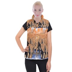 Elephants Animal Art Abstract Women s Button Up Puffer Vest by Celenk