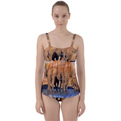 Elephants Animal Art Abstract Twist Front Tankini Set by Celenk