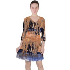 Elephants Animal Art Abstract Ruffle Dress