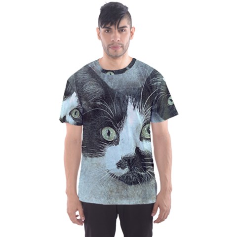 Cat Pet Art Abstract Vintage Men s Sports Mesh Tee by Celenk