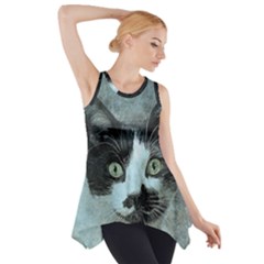 Cat Pet Art Abstract Vintage Side Drop Tank Tunic by Celenk