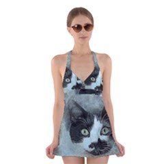 Cat Pet Art Abstract Vintage Halter Dress Swimsuit  by Celenk