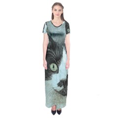 Cat Pet Art Abstract Vintage Short Sleeve Maxi Dress by Celenk