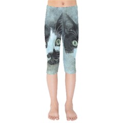 Cat Pet Art Abstract Vintage Kids  Capri Leggings 