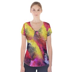 Background Art Abstract Watercolor Short Sleeve Front Detail Top by Celenk