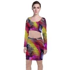 Background Art Abstract Watercolor Long Sleeve Crop Top & Bodycon Skirt Set by Celenk