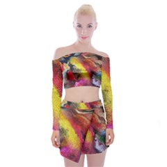 Background Art Abstract Watercolor Off Shoulder Top With Mini Skirt Set by Celenk