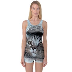 Cat Pet Art Abstract Vintage One Piece Boyleg Swimsuit by Celenk