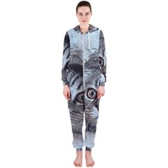 Cat Pet Art Abstract Vintage Hooded Jumpsuit (ladies)  by Celenk