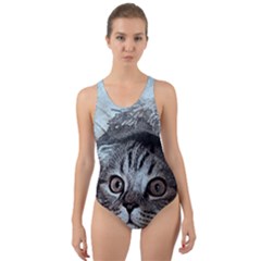 Cat Pet Art Abstract Vintage Cut-out Back One Piece Swimsuit