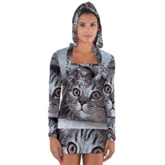 Cat Pet Art Abstract Vintage Long Sleeve Hooded T-shirt by Celenk