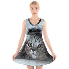 Cat Pet Art Abstract Vintage V-neck Sleeveless Skater Dress by Celenk