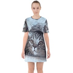 Cat Pet Art Abstract Vintage Sixties Short Sleeve Mini Dress by Celenk