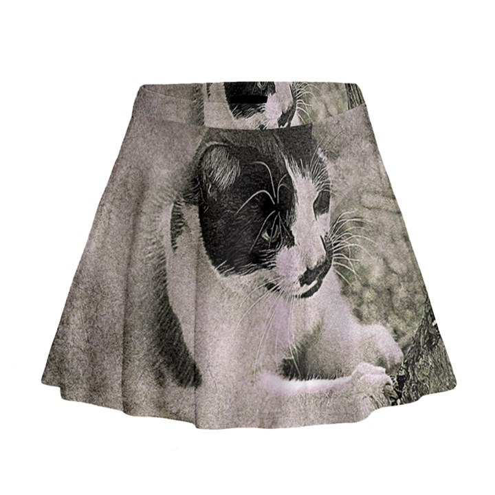 Cat Pet Art Abstract Vintage Mini Flare Skirt