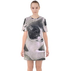 Cat Pet Art Abstract Vintage Sixties Short Sleeve Mini Dress by Celenk