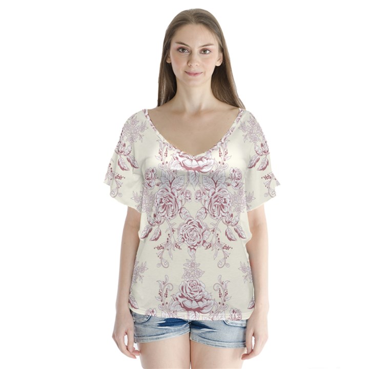 french chic V-Neck Flutter Sleeve Top