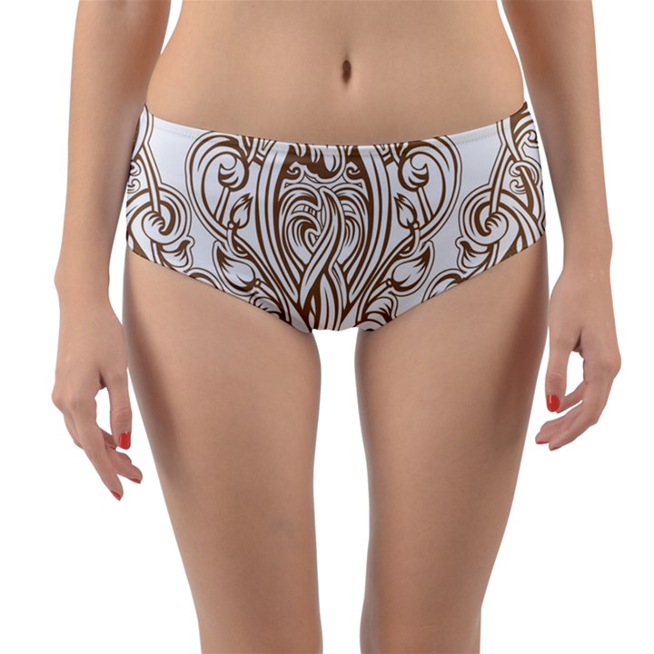 beautiful gold floral pattern Reversible Mid-Waist Bikini Bottoms