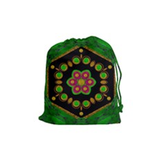 Magic Of Life A Orchid Mandala So Bright Drawstring Pouches (medium)  by pepitasart