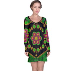 Magic Of Life A Orchid Mandala So Bright Long Sleeve Nightdress by pepitasart