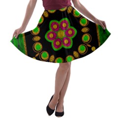 Magic Of Life A Orchid Mandala So Bright A-line Skater Skirt by pepitasart