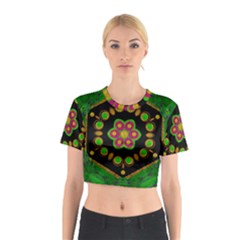 Magic Of Life A Orchid Mandala So Bright Cotton Crop Top by pepitasart