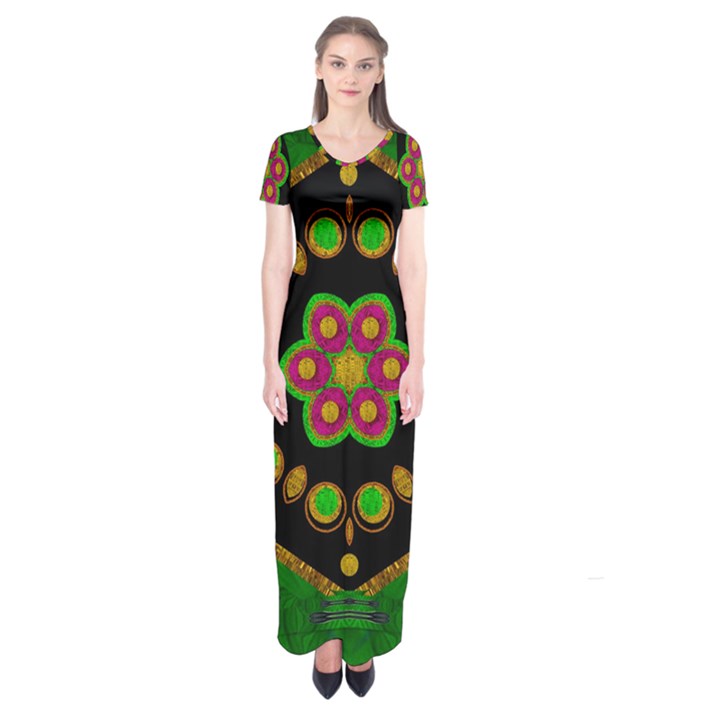 Magic Of Life A Orchid Mandala So Bright Short Sleeve Maxi Dress