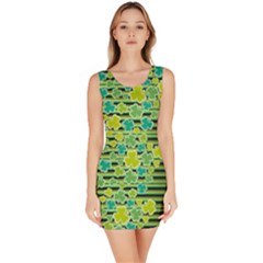 Green Stripes & Lucky Clover Leaves Bodycon Dress by PattyVilleDesigns