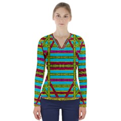 Gift Wrappers For Body And Soul V-neck Long Sleeve Top by pepitasart