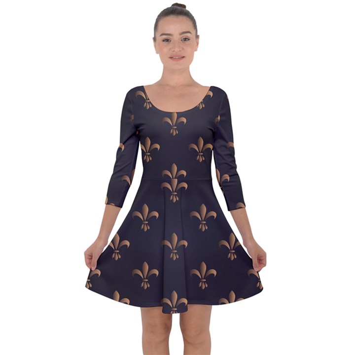 fleur de lis Quarter Sleeve Skater Dress