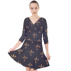 Fleur De Lis Quarter Sleeve Front Wrap Dress	 by NouveauDesign