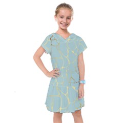 Mint,gold,marble,pattern Kids  Drop Waist Dress by NouveauDesign