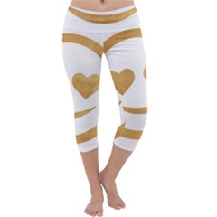 Gold Smiley Face Capri Yoga Leggings by NouveauDesign