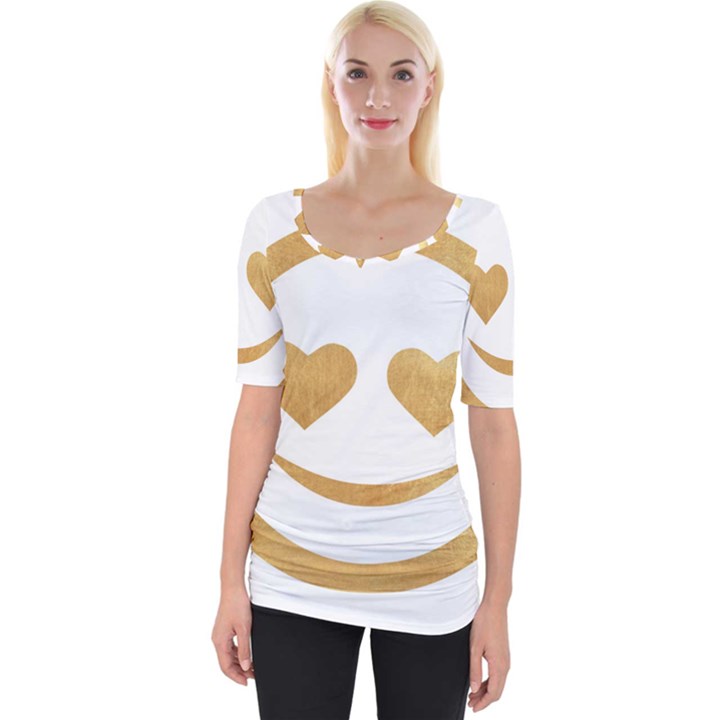 gold smiley face Wide Neckline Tee