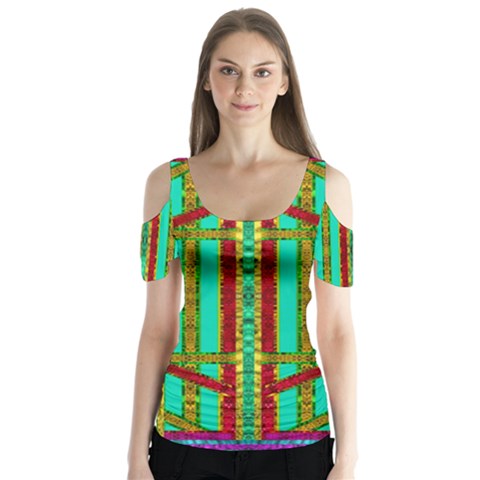 Gift Wrappers For Body And Soul In  A Rainbow Mind Butterfly Sleeve Cutout Tee  by pepitasart