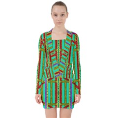 Gift Wrappers For Body And Soul In  A Rainbow Mind V-neck Bodycon Long Sleeve Dress by pepitasart