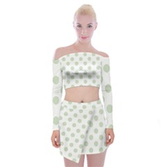 Green Dots Modern Pattern Paper Off Shoulder Top With Mini Skirt Set by Celenk