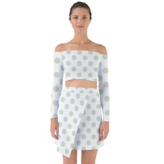 Green Dots Modern Pattern Paper Off Shoulder Top With Skirt Set by Celenk