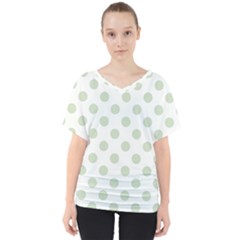 Green Dots Modern Pattern Paper V-neck Dolman Drape Top by Celenk