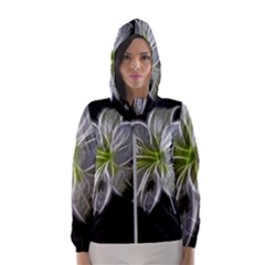 White Lily Flower Nature Beauty Hooded Wind Breaker (women) by Celenk