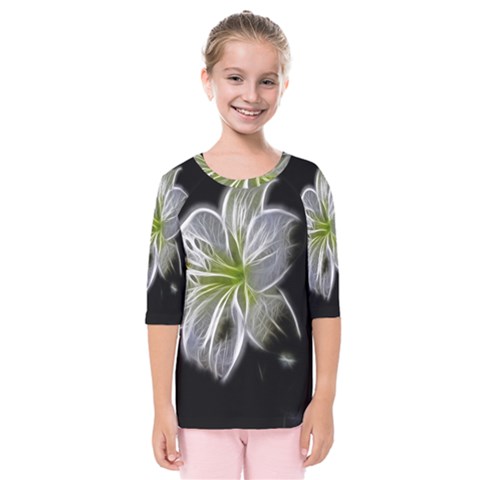 White Lily Flower Nature Beauty Kids  Quarter Sleeve Raglan Tee by Celenk