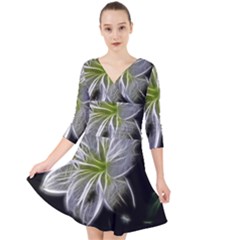 White Lily Flower Nature Beauty Quarter Sleeve Front Wrap Dress	 by Celenk