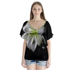 White Lily Flower Nature Beauty V-neck Flutter Sleeve Top