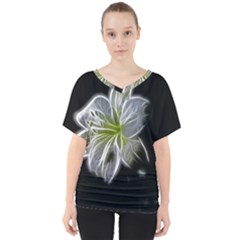 White Lily Flower Nature Beauty V-neck Dolman Drape Top by Celenk