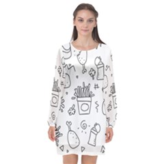 Set Chalk Out Scribble Collection Long Sleeve Chiffon Shift Dress  by Celenk