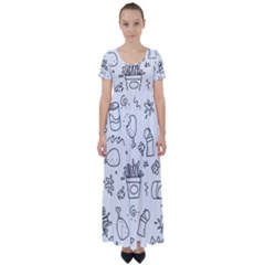 Set Chalk Out Scribble Collection High Waist Short Sleeve Maxi Dress by Celenk