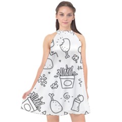 Set Chalk Out Scribble Collection Halter Neckline Chiffon Dress  by Celenk