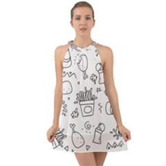 Set Chalk Out Scribble Collection Halter Tie Back Chiffon Dress by Celenk