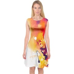 Paint Splash Paint Splatter Design Capsleeve Midi Dress by Celenk