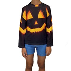 Pumpkin Helloween Face Autumn Kids  Long Sleeve Swimwear by Celenk