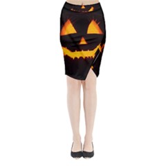 Pumpkin Helloween Face Autumn Midi Wrap Pencil Skirt by Celenk